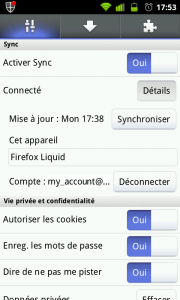 Firefox Mobile Sync Activé