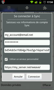 Infos Connexion Firefox Mobile Sync