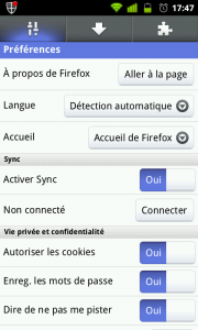 Paramètres Firefox Mobile